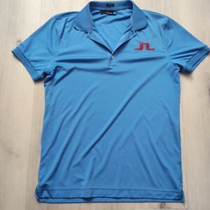 J.Lindeberg Polo Men's Medium Blue Big Logo Regular Fit Short Sleeve
